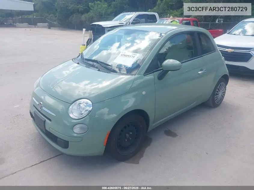 2012 Fiat 500 Pop VIN: 3C3CFFAR3CT280729 Lot: 42605575
