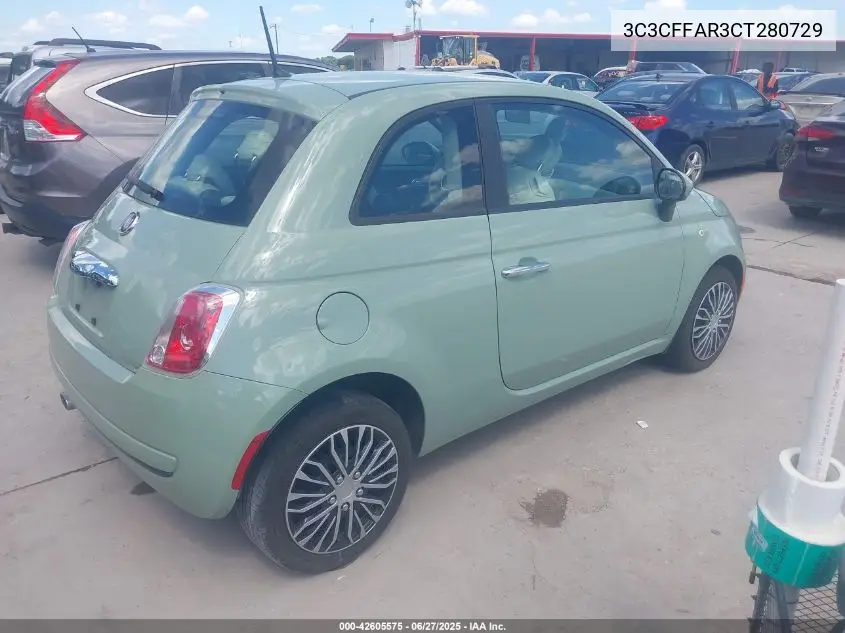 2012 Fiat 500 Pop VIN: 3C3CFFAR3CT280729 Lot: 42605575