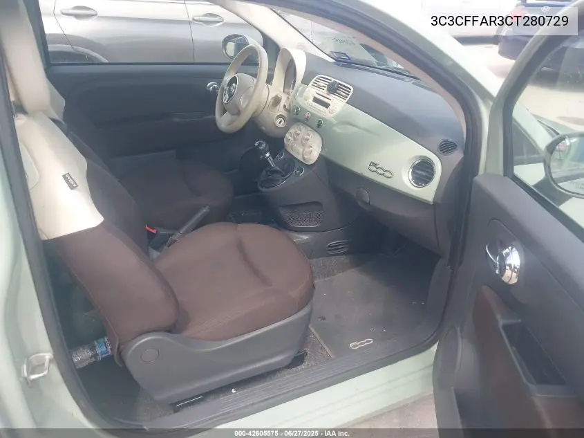 2012 Fiat 500 Pop VIN: 3C3CFFAR3CT280729 Lot: 42605575