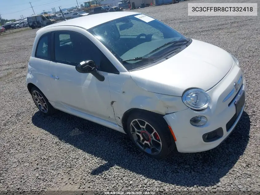 2012 Fiat 500 Sport VIN: 3C3CFFBR8CT332418 Lot: 42618028
