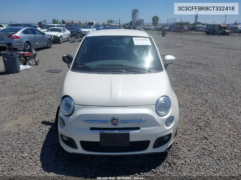 2012 Fiat 500 Sport VIN: 3C3CFFBR8CT332418 Lot: 42618028