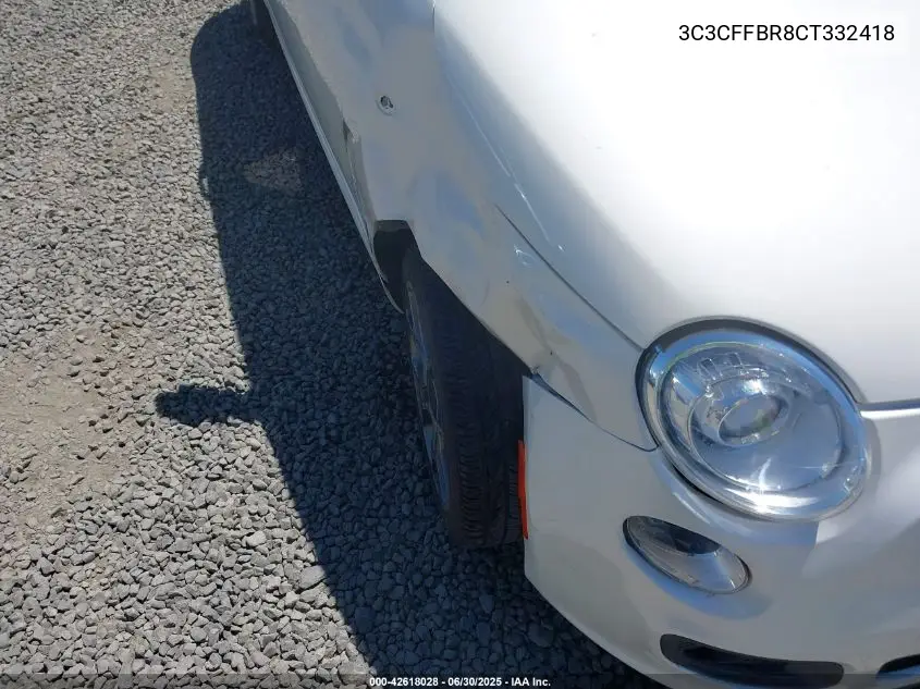 2012 Fiat 500 Sport VIN: 3C3CFFBR8CT332418 Lot: 42618028