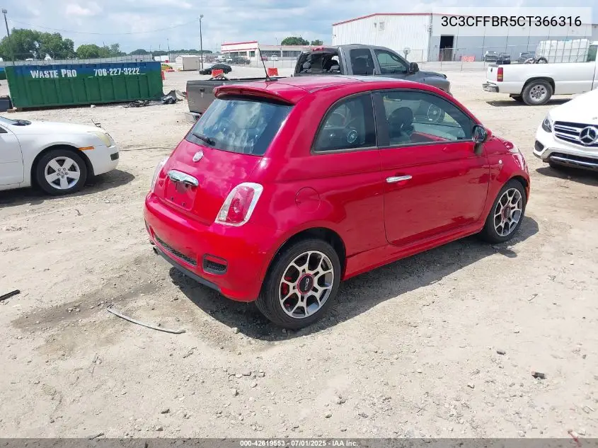 2012 Fiat 500 Sport VIN: 3C3CFFBR5CT366316 Lot: 42619553