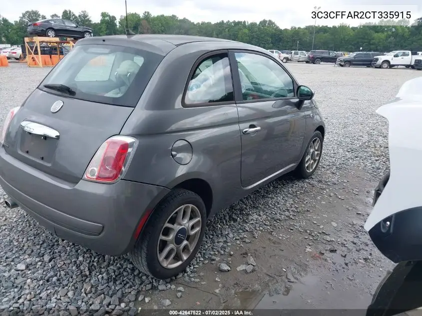 2012 Fiat 500 Pop VIN: 3C3CFFAR2CT335915 Lot: 42647522