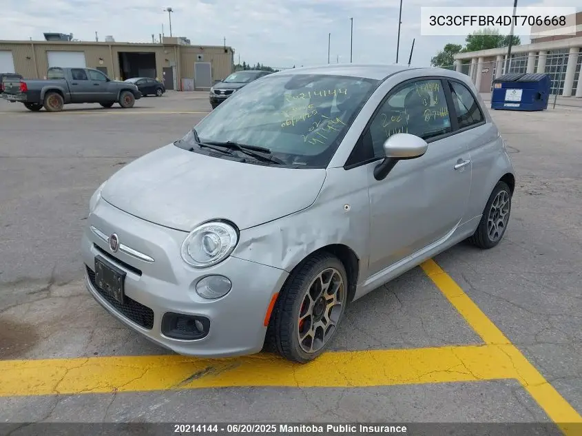 2013 Fiat 500 Pop VIN: 3C3CFFBR4DT706668 Lot: 20214144