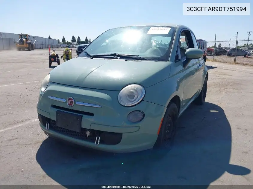 2013 Fiat 500 Pop VIN: 3C3CFFAR9DT751994 Lot: 42609839