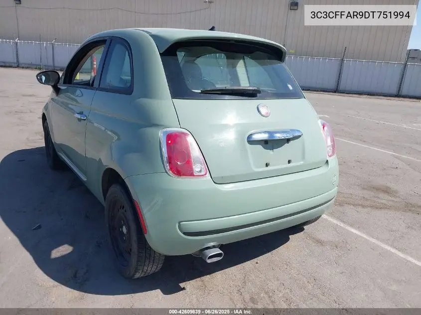 2013 Fiat 500 Pop VIN: 3C3CFFAR9DT751994 Lot: 42609839