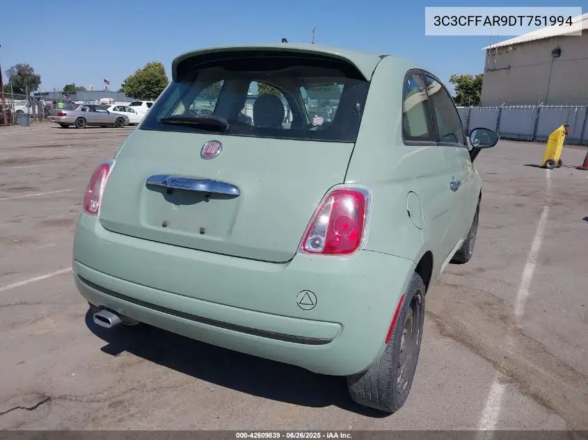 2013 Fiat 500 Pop VIN: 3C3CFFAR9DT751994 Lot: 42609839
