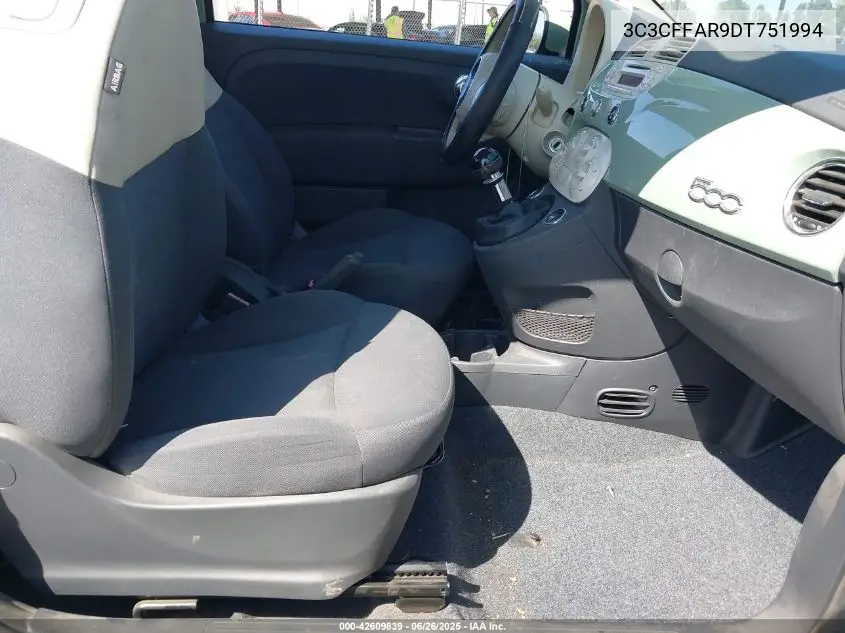 2013 Fiat 500 Pop VIN: 3C3CFFAR9DT751994 Lot: 42609839