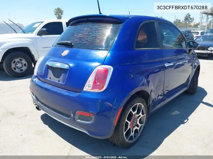 2013 Fiat 500 Sport VIN: 3C3CFFBRXDT670288 Lot: 42647470