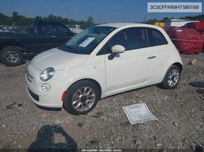2017 Fiat 500 Pop VIN: 3C3CFFKR8HT580188 Lot: 42581565
