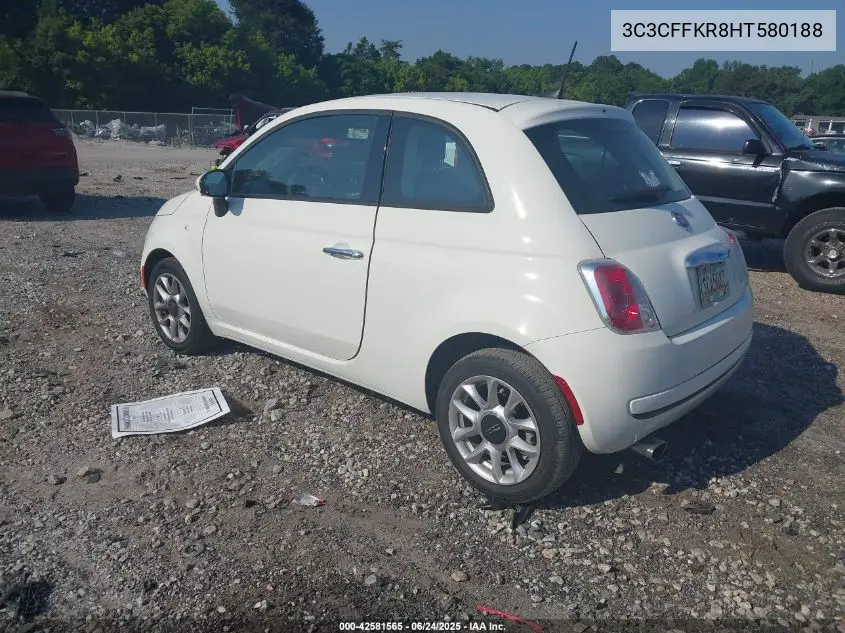 2017 Fiat 500 Pop VIN: 3C3CFFKR8HT580188 Lot: 42581565