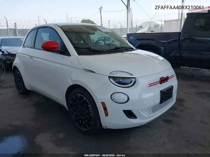 2024 Fiat 500E Inspi(Red) Fwd VIN: ZFAFFAA40RX210061 Lot: 42587941