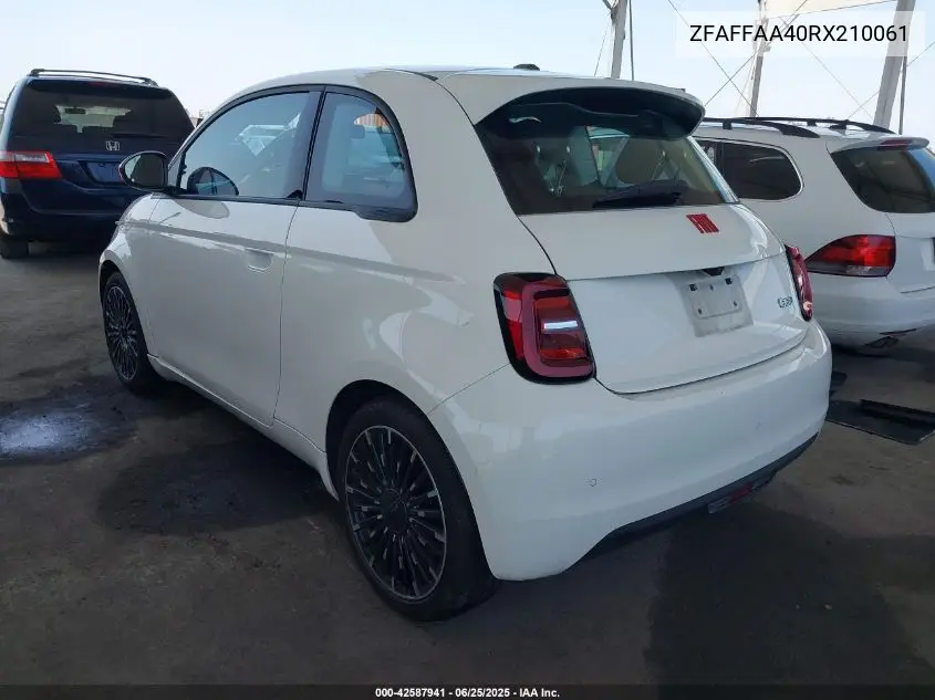 2024 Fiat 500E Inspi(Red) Fwd VIN: ZFAFFAA40RX210061 Lot: 42587941