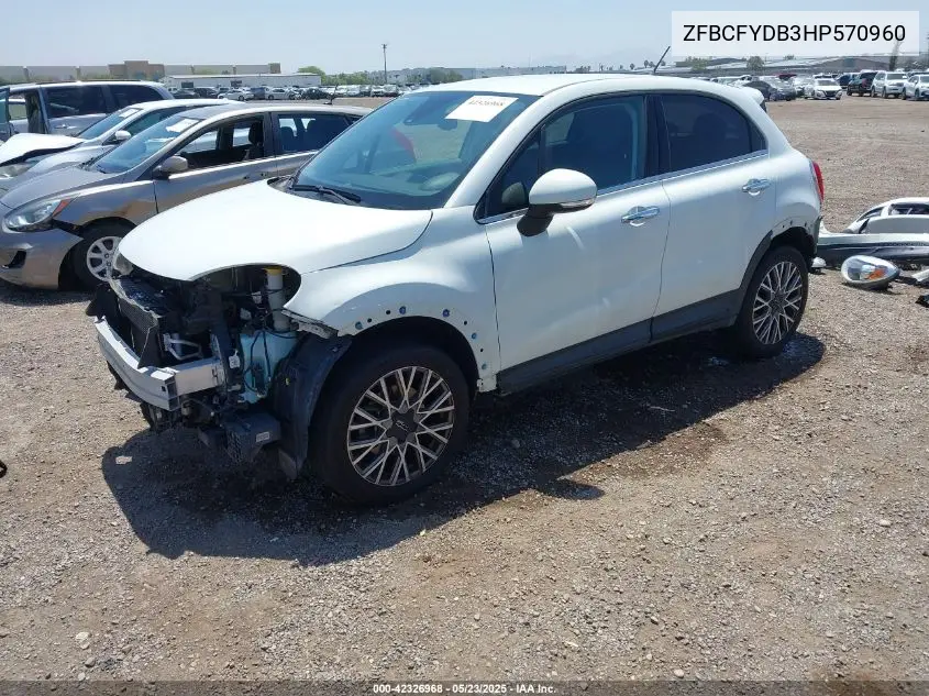 2017 Fiat 500X Lounge Awd VIN: ZFBCFYDB3HP570960 Lot: 42326968