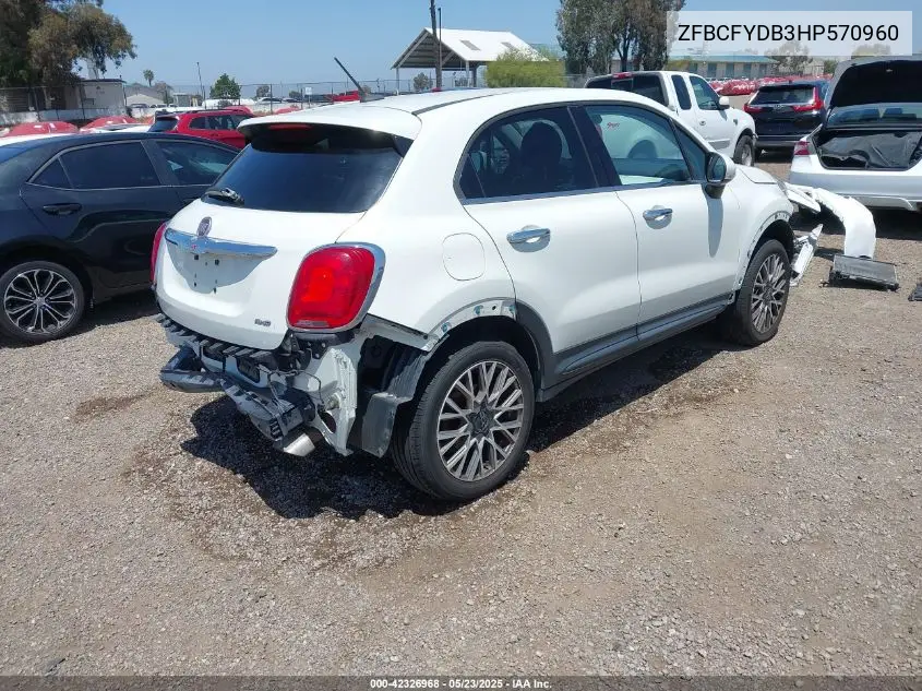 2017 Fiat 500X Lounge Awd VIN: ZFBCFYDB3HP570960 Lot: 42326968