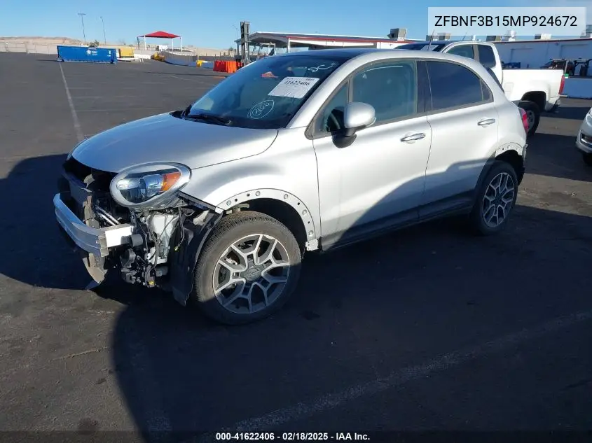 2021 Fiat 500X Trekking Awd VIN: ZFBNF3B15MP924672 Lot: 41622406