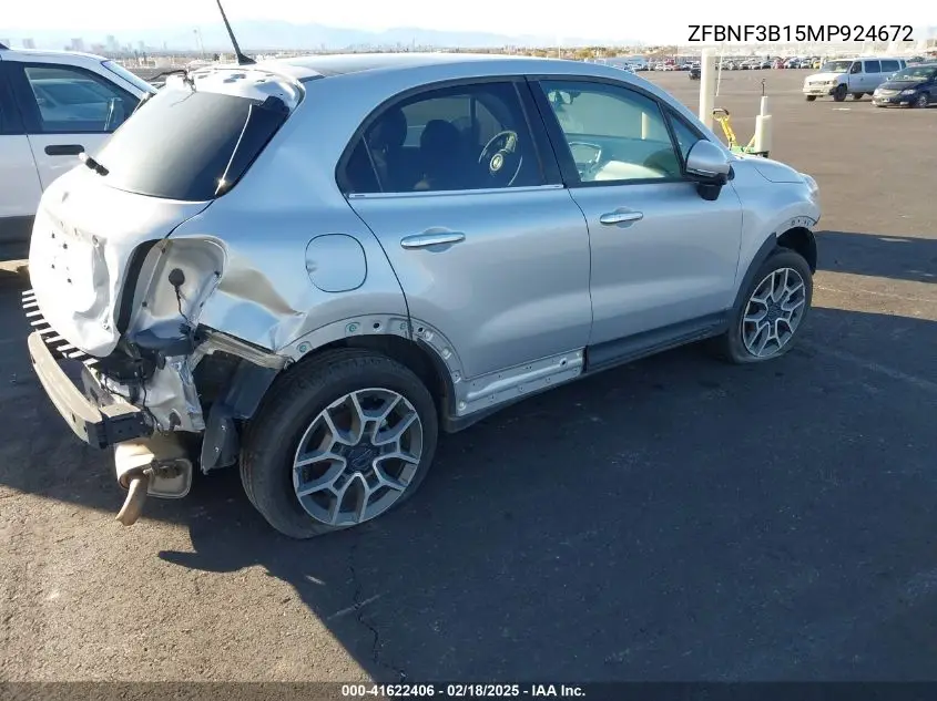 2021 Fiat 500X Trekking Awd VIN: ZFBNF3B15MP924672 Lot: 41622406