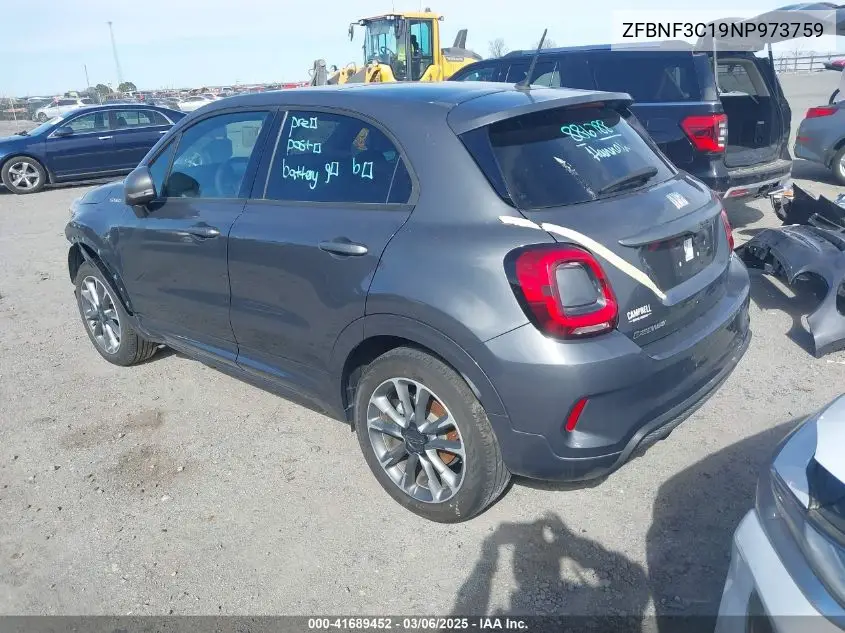 2022 Fiat 500X Sport Awd VIN: ZFBNF3C19NP973759 Lot: 41689452