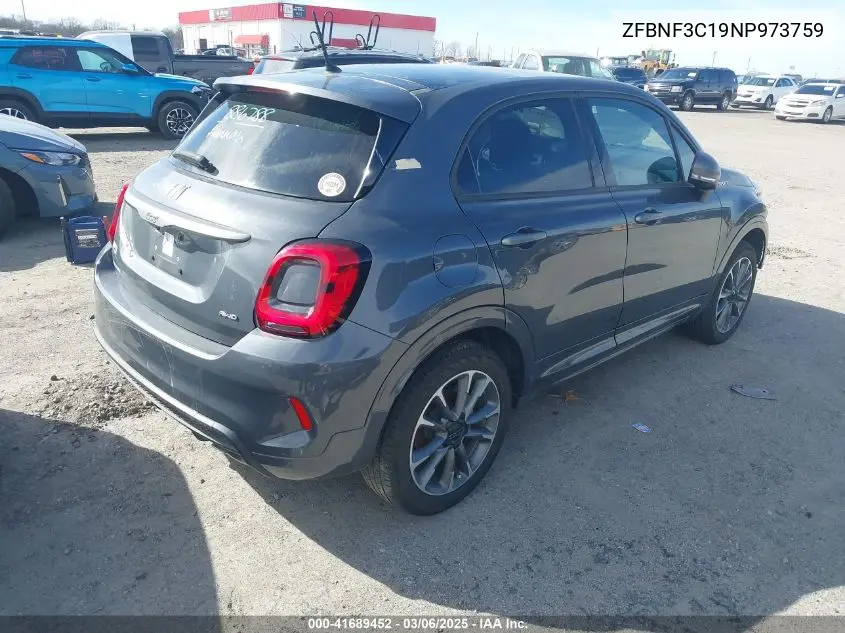 2022 Fiat 500X Sport Awd VIN: ZFBNF3C19NP973759 Lot: 41689452