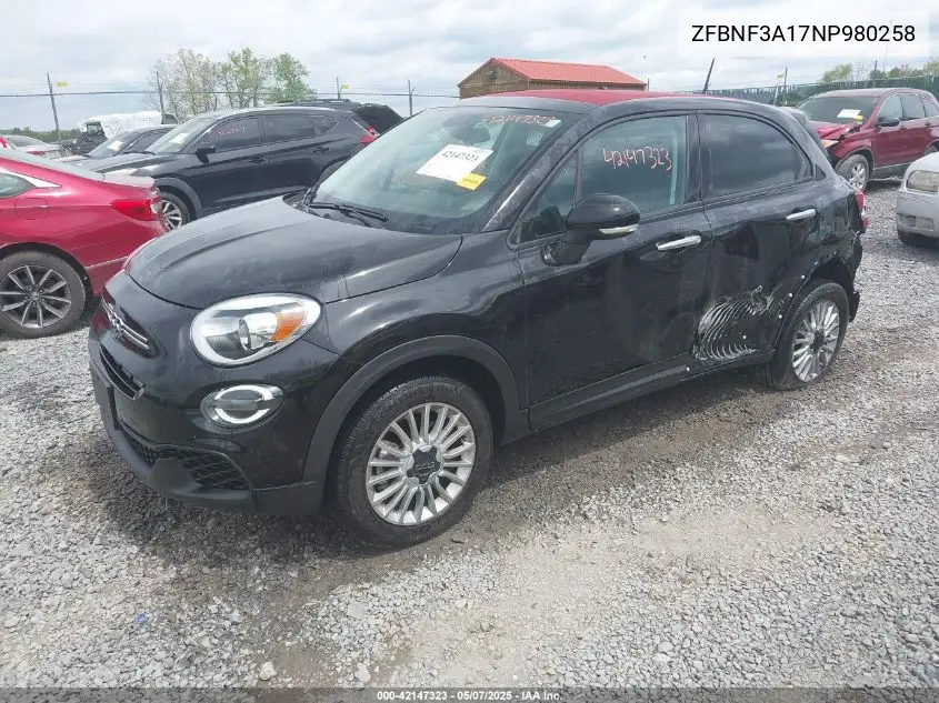 2022 Fiat 500X Pop Awd VIN: ZFBNF3A17NP980258 Lot: 42147323