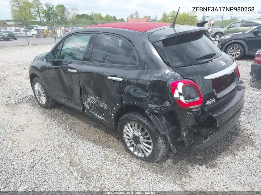 2022 Fiat 500X Pop Awd VIN: ZFBNF3A17NP980258 Lot: 42147323
