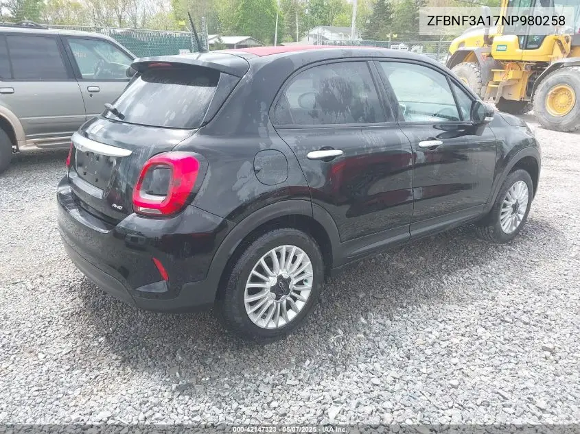 2022 Fiat 500X Pop Awd VIN: ZFBNF3A17NP980258 Lot: 42147323
