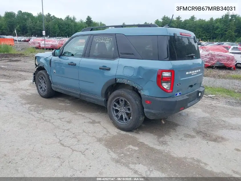 2021 Ford Bronco Sport Big Bend VIN: 3FMCR9B67MRB34031 Lot: 42527347