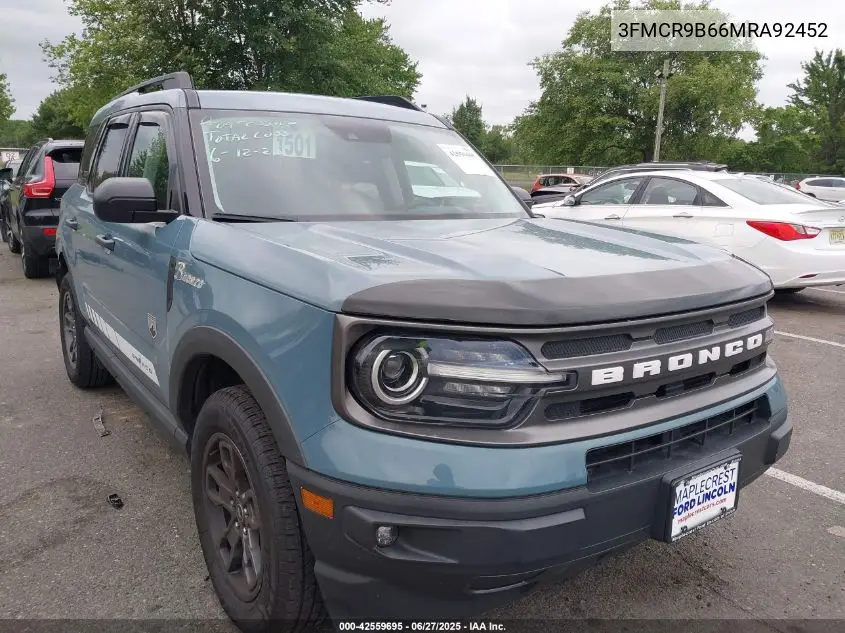 2021 Ford Bronco Sport Big Bend VIN: 3FMCR9B66MRA92452 Lot: 42559695