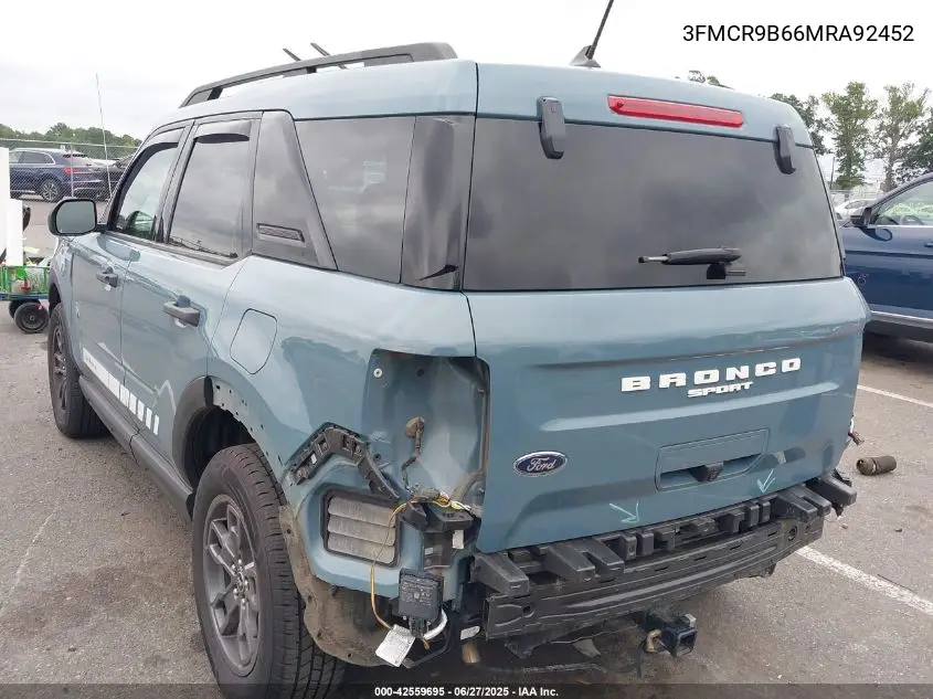 2021 Ford Bronco Sport Big Bend VIN: 3FMCR9B66MRA92452 Lot: 42559695