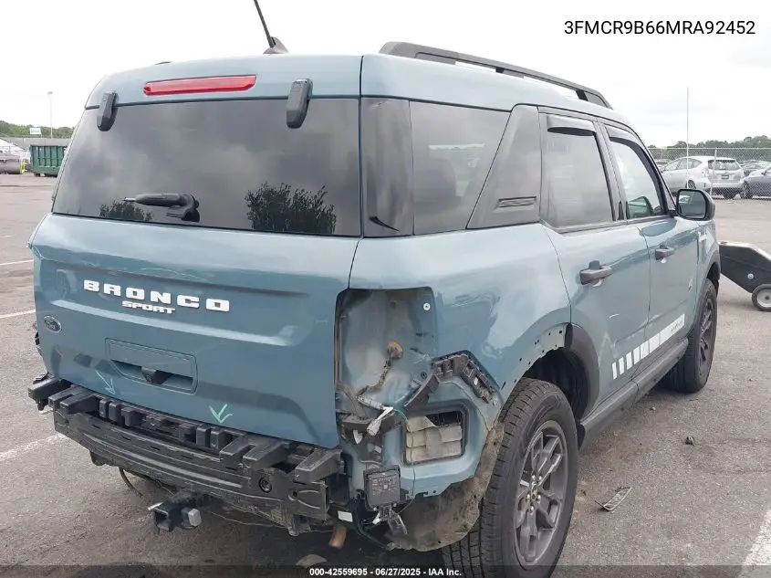 2021 Ford Bronco Sport Big Bend VIN: 3FMCR9B66MRA92452 Lot: 42559695