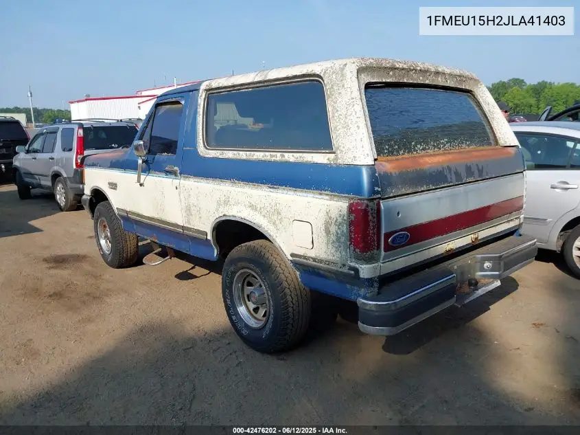 1988 Ford Bronco U100 VIN: 1FMEU15H2JLA41403 Lot: 42476202