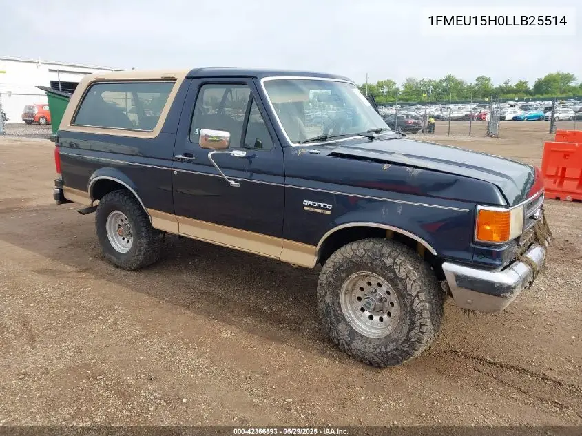 1990 Ford Bronco U100 VIN: 1FMEU15H0LLB25514 Lot: 42366593