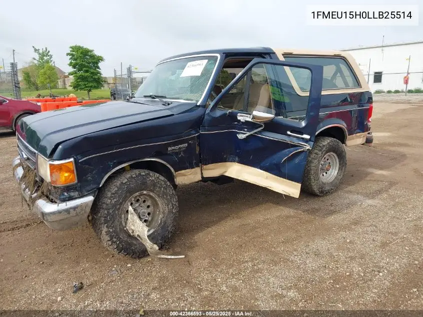 1990 Ford Bronco U100 VIN: 1FMEU15H0LLB25514 Lot: 42366593