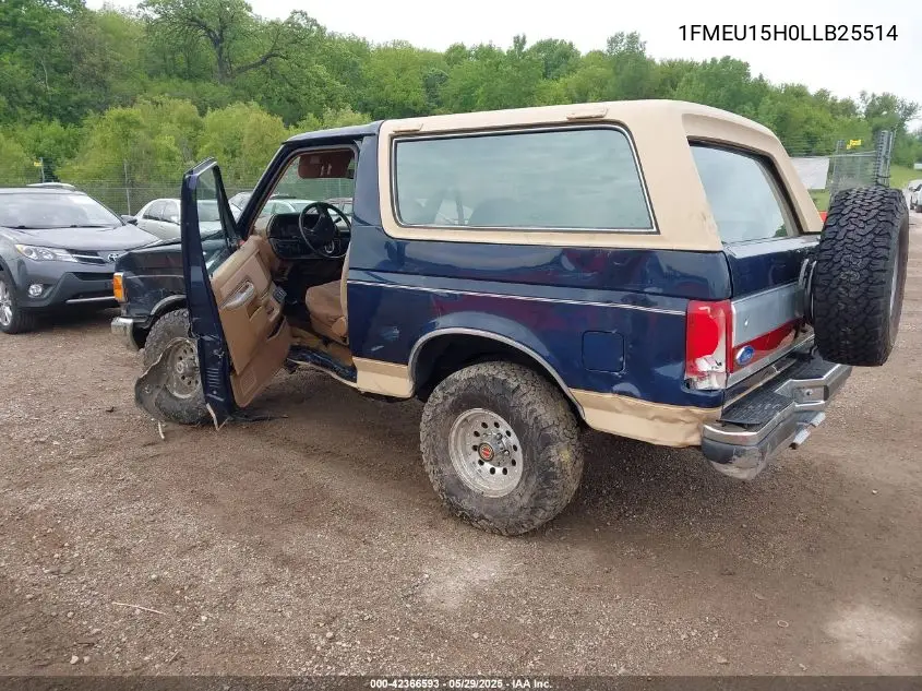 1990 Ford Bronco U100 VIN: 1FMEU15H0LLB25514 Lot: 42366593