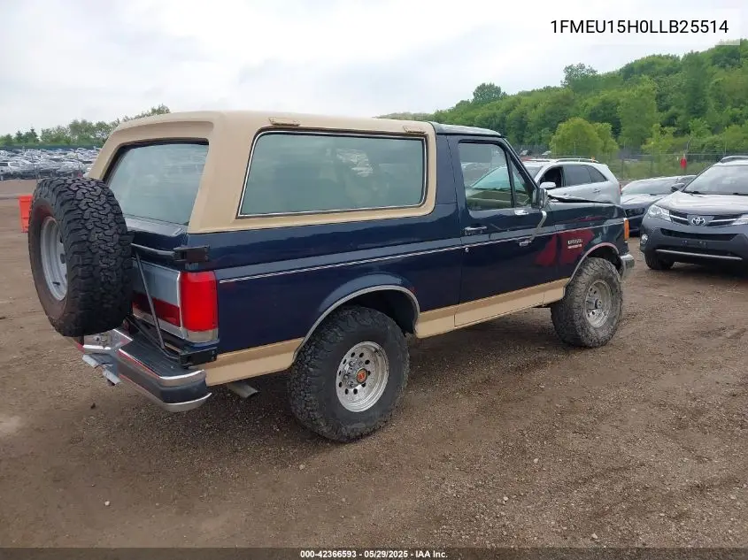 1990 Ford Bronco U100 VIN: 1FMEU15H0LLB25514 Lot: 42366593