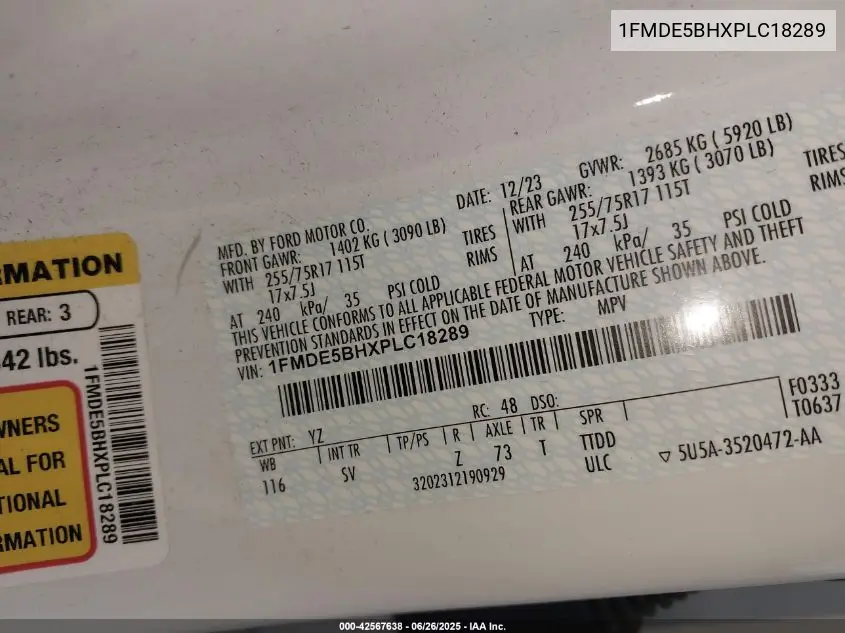 2023 Ford Bronco Big Bend VIN: 1FMDE5BHXPLC18289 Lot: 42567638