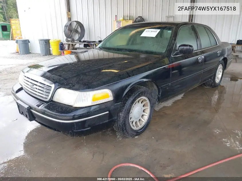 2000 Ford Crown Victoria Lx VIN: 2FAFP74W5YX167518 Lot: 42178560