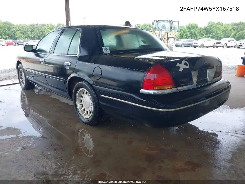 2000 Ford Crown Victoria Lx VIN: 2FAFP74W5YX167518 Lot: 42178560