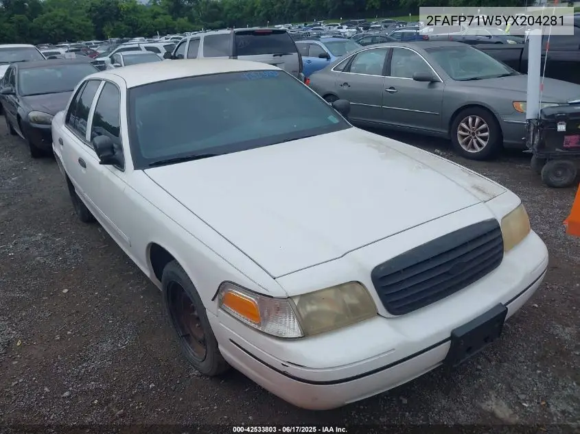 2000 Ford Crown Victoria Police Interceptor VIN: 2FAFP71W5YX204281 Lot: 42533803