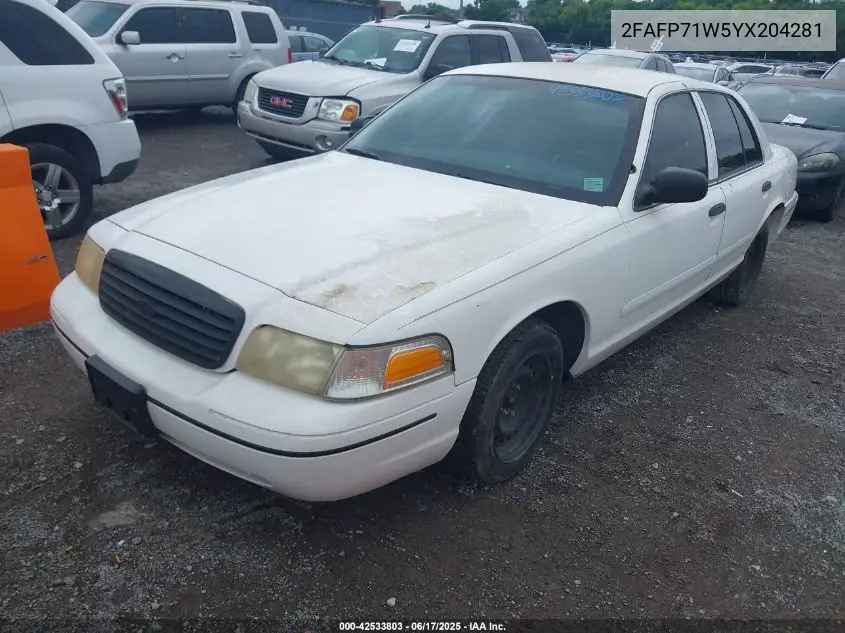 2000 Ford Crown Victoria Police Interceptor VIN: 2FAFP71W5YX204281 Lot: 42533803