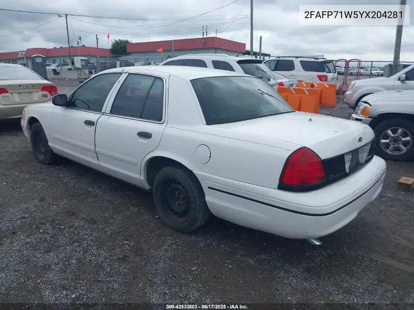 2000 Ford Crown Victoria Police Interceptor VIN: 2FAFP71W5YX204281 Lot: 42533803