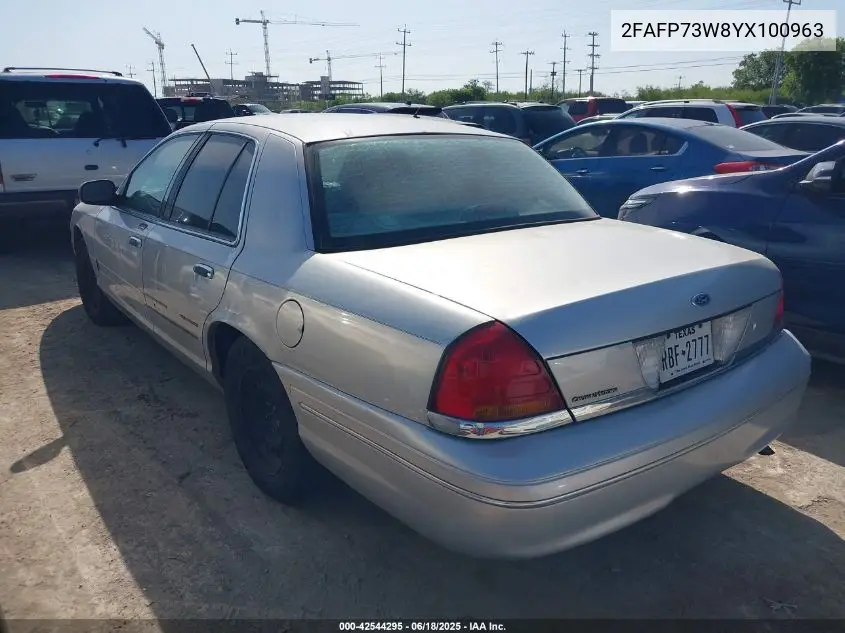 2000 Ford Crown Victoria VIN: 2FAFP73W8YX100963 Lot: 42544295
