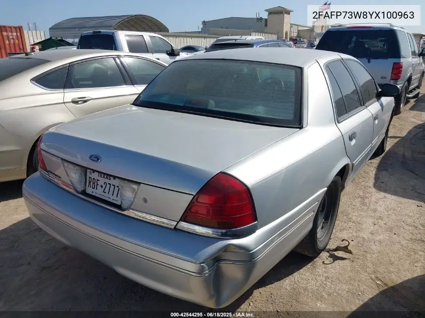 2000 Ford Crown Victoria VIN: 2FAFP73W8YX100963 Lot: 42544295
