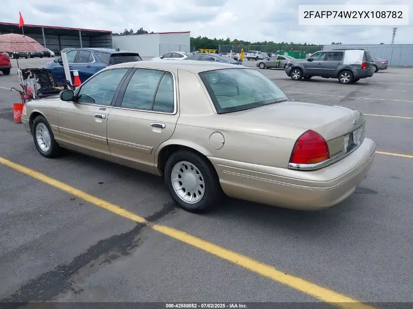 2000 Ford Crown Victoria Lx VIN: 2FAFP74W2YX108782 Lot: 42588052