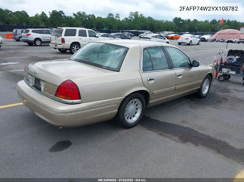 2000 Ford Crown Victoria Lx VIN: 2FAFP74W2YX108782 Lot: 42588052