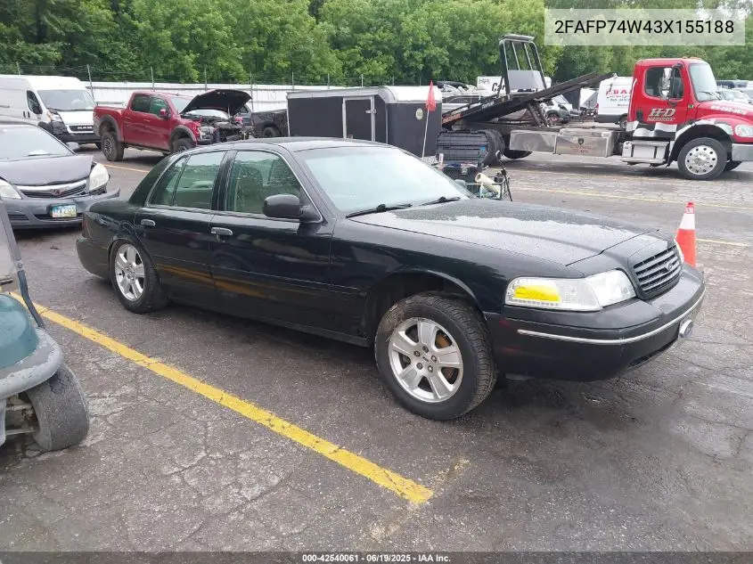 2003 Ford Crown Victoria Lx VIN: 2FAFP74W43X155188 Lot: 42540061