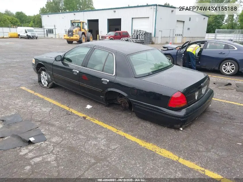 2003 Ford Crown Victoria Lx VIN: 2FAFP74W43X155188 Lot: 42540061