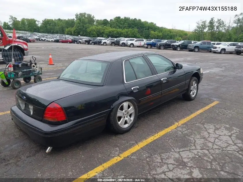 2003 Ford Crown Victoria Lx VIN: 2FAFP74W43X155188 Lot: 42540061
