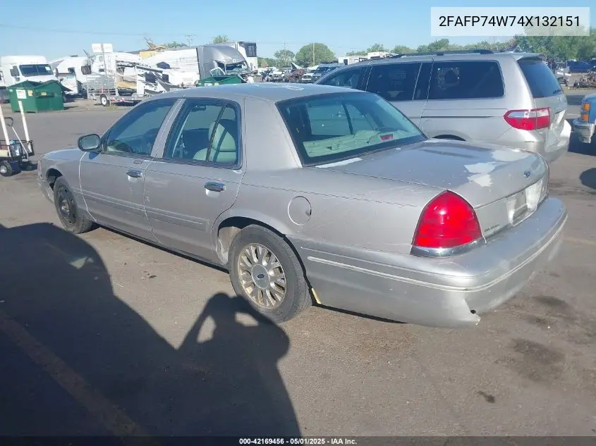 2004 Ford Crown Victoria Lx VIN: 2FAFP74W74X132151 Lot: 42169456